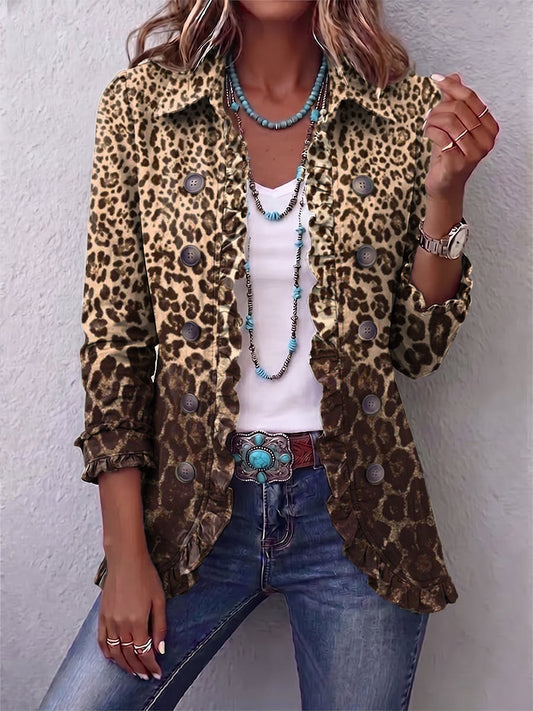 Ombeline | Multicolour Leopard Print Jacket with Ruffle Trim
