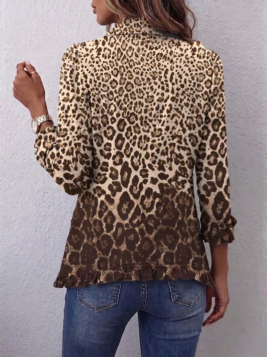 Ombeline | Multicolour Leopard Print Jacket with Ruffle Trim