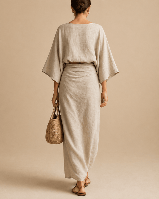 Elegant Linen Set with Long Skirt