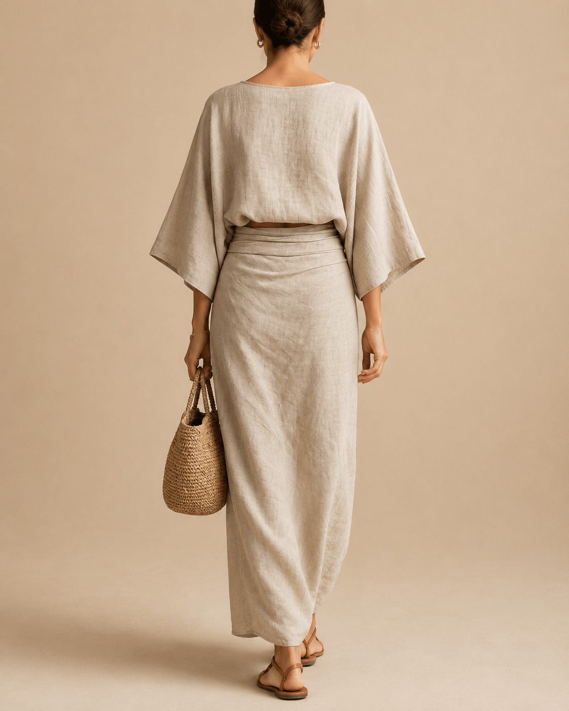 Elegant Linen Set with Long Skirt