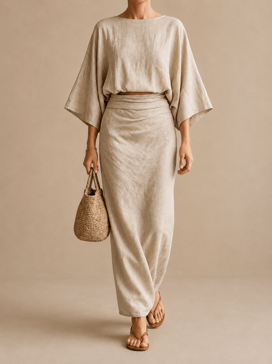 Elegant Linen Set with Long Skirt