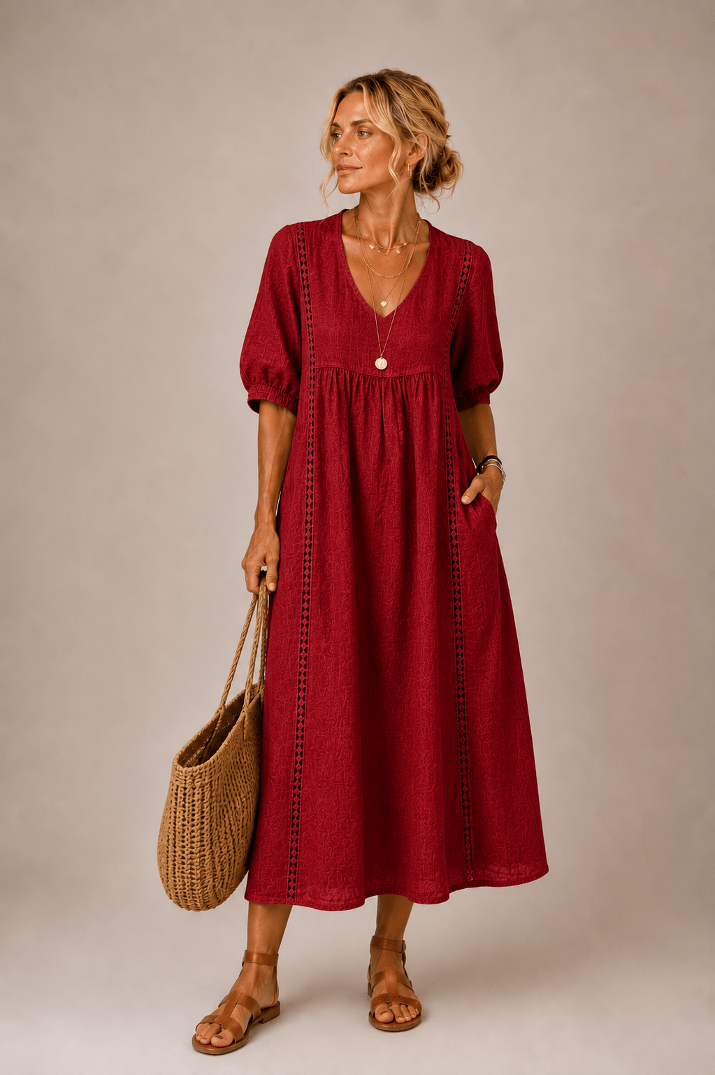 Sefi Summer Midi Dress - Red