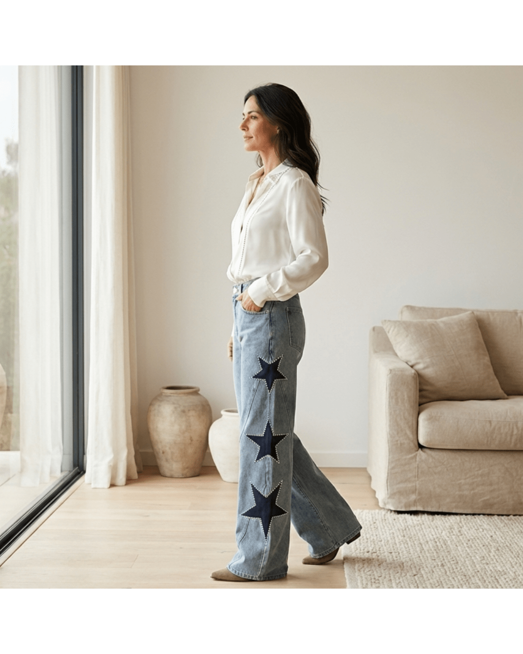 Vega Straight-Leg Jeans with Stars