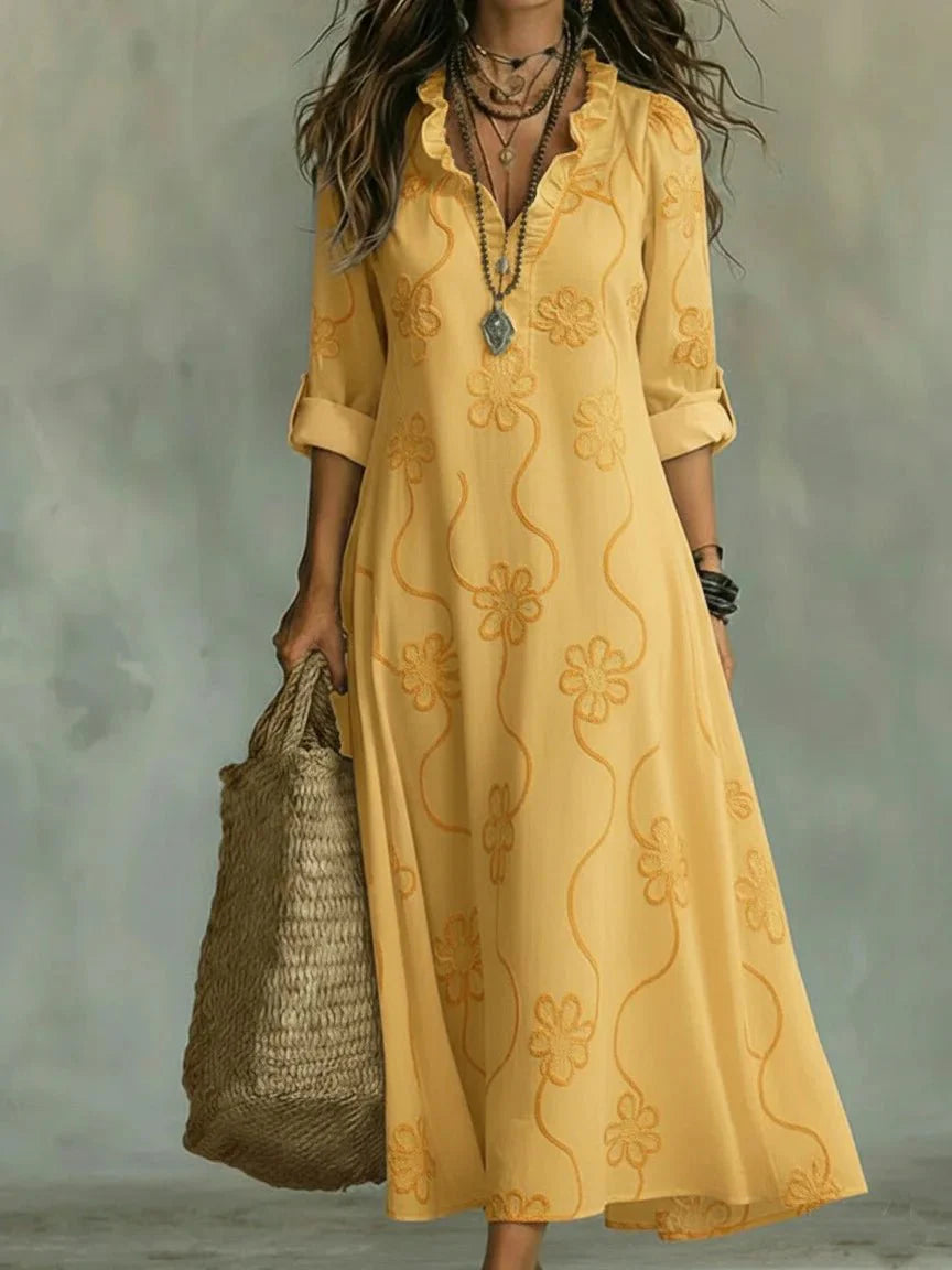 Sienna Floral Long Summer Dress - Yellow