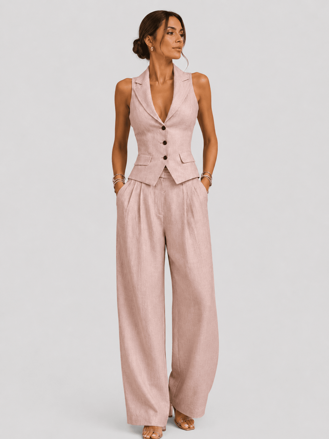 Ana | Women's Two-Piece Set with V-Neck and Buttons