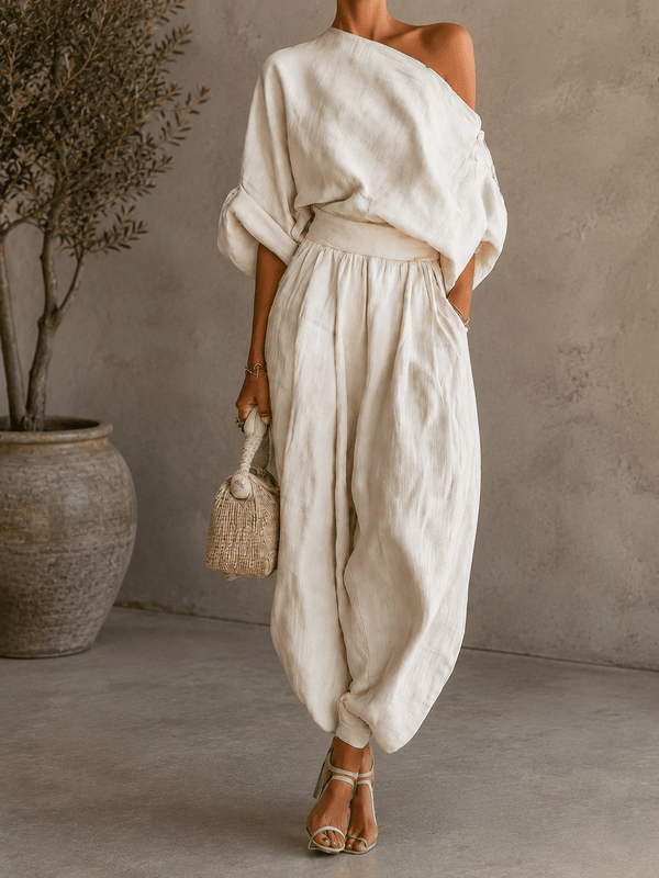 Janet Off-Shoulder Top and Slim Trousers Set