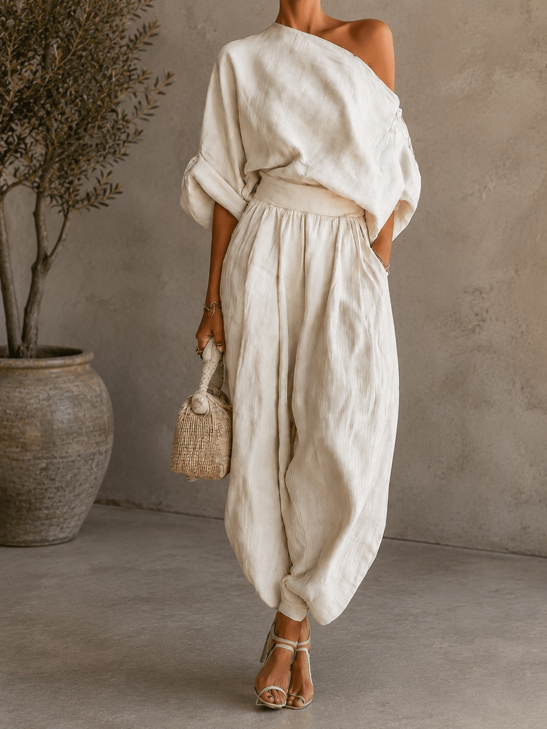 Janet Off-Shoulder Top and Slim Trousers Set