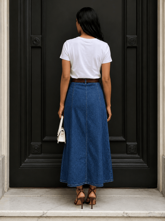 High-Waisted A-Line Denim Skirt