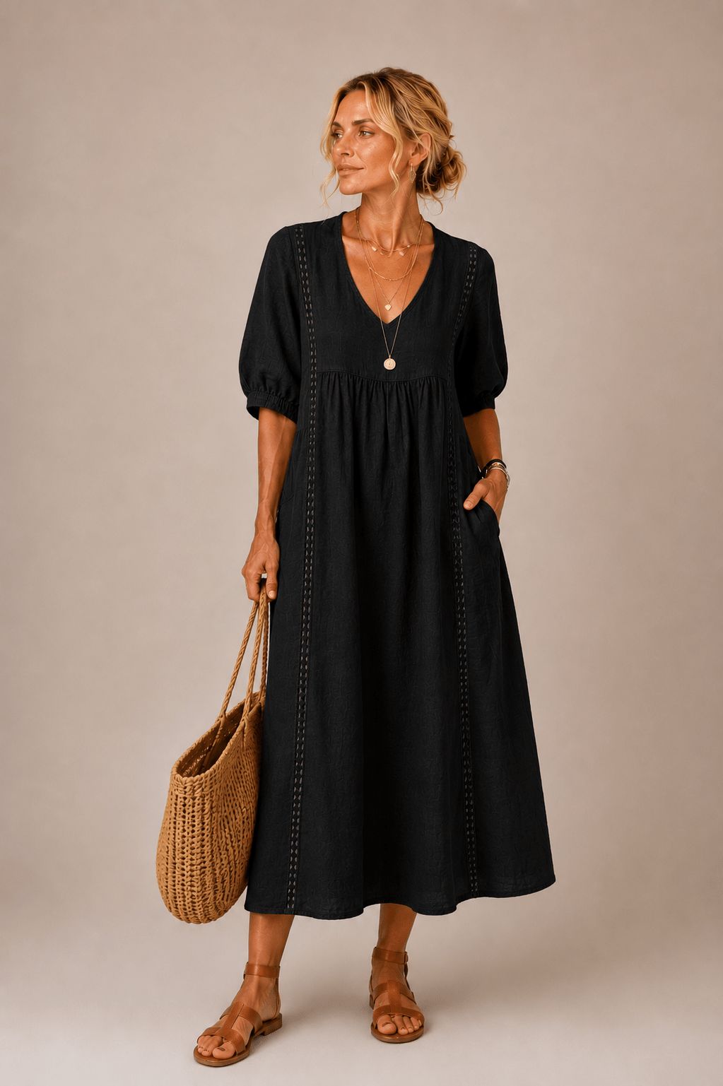 Sefi Summer Midi Dress - Black