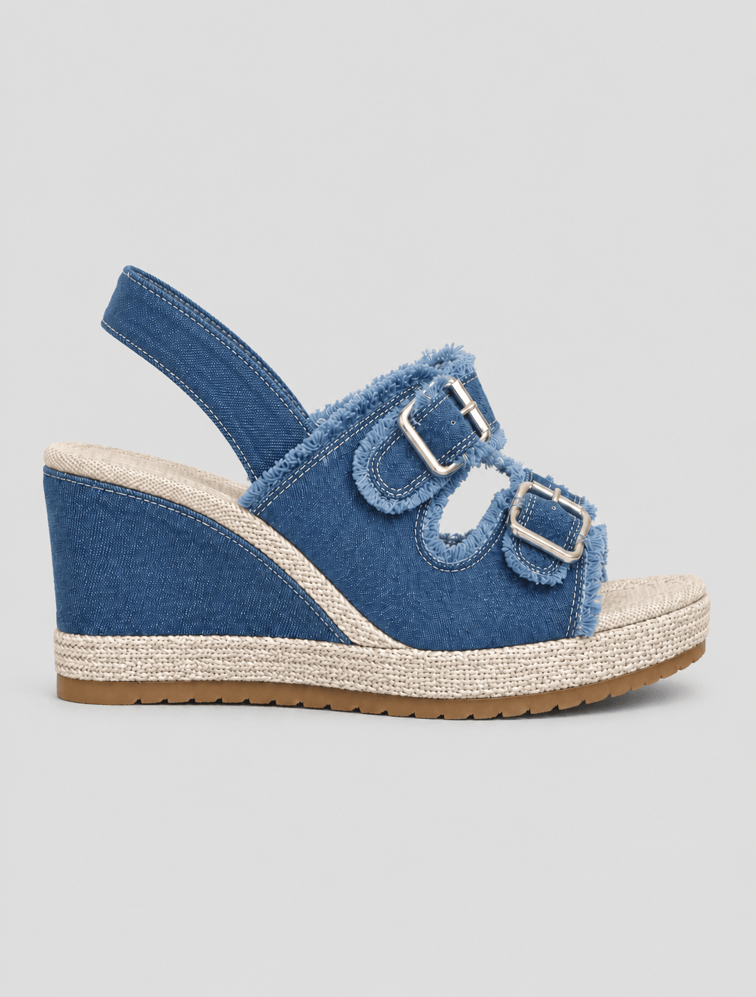 Zafira | Buckle Wedge Sandals with Denim Design