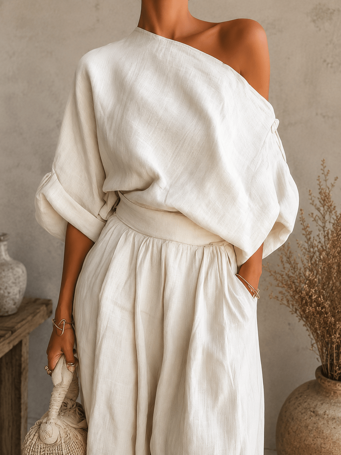 Janet Off-Shoulder Top and Slim Trousers Set