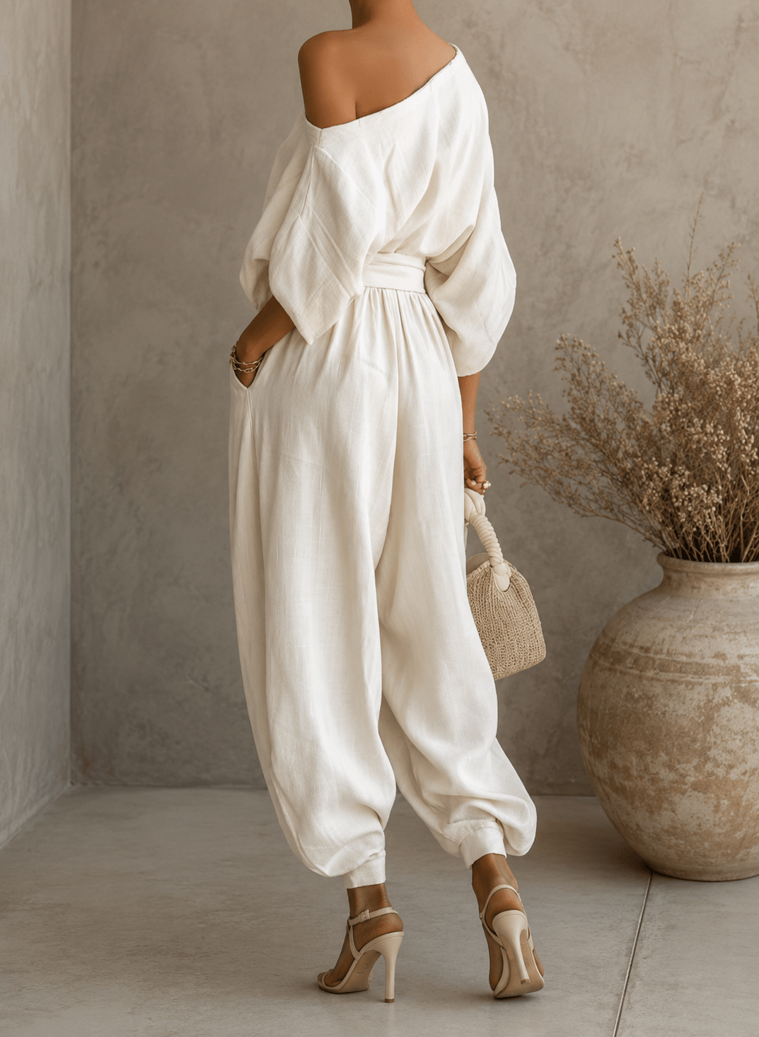 Janet Off-Shoulder Top and Slim Trousers Set