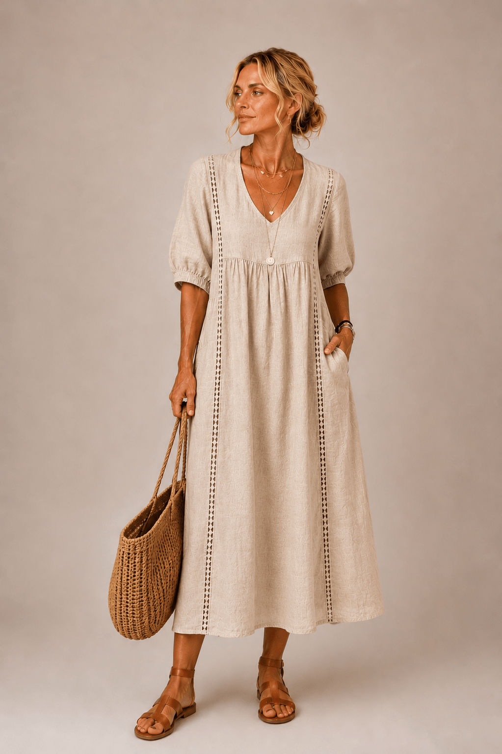 Sefi Summer Midi Dress - Beige