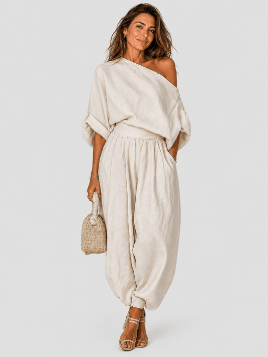 Janet Off-Shoulder Top and Slim Trousers Set