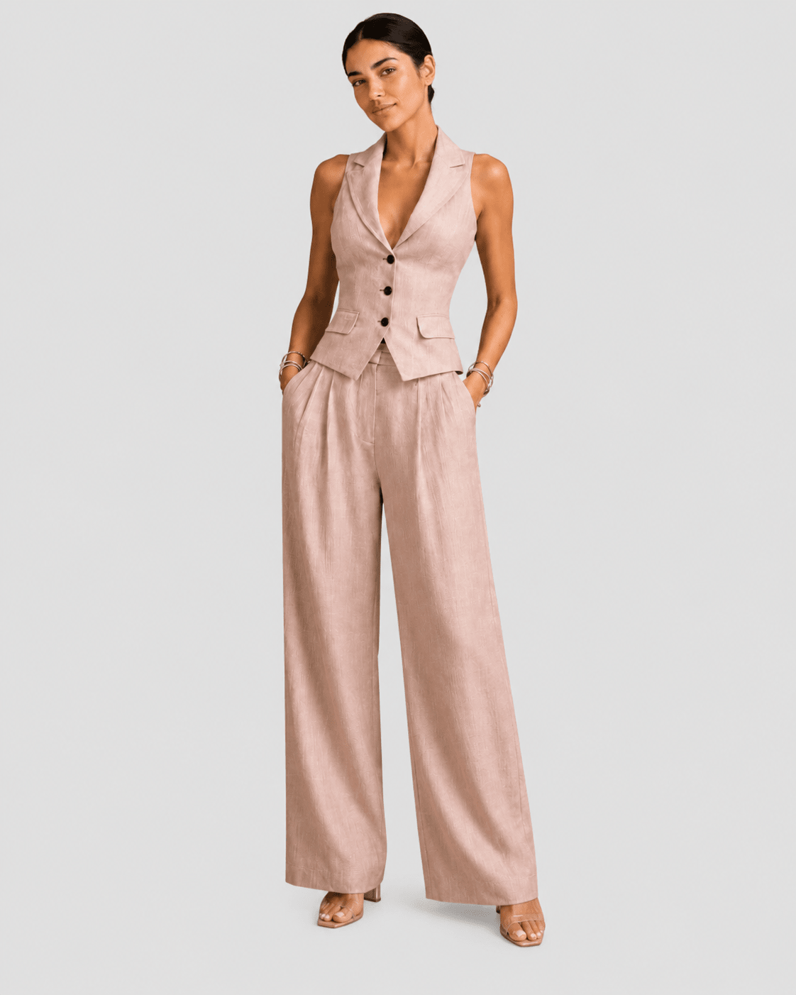Ana | Women's Two-Piece Set with V-Neck and Buttons